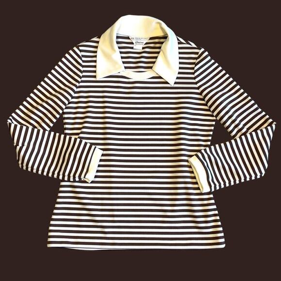 jcpenney Tops - JCPenny Vintage Brown Striped Polo Top Medium